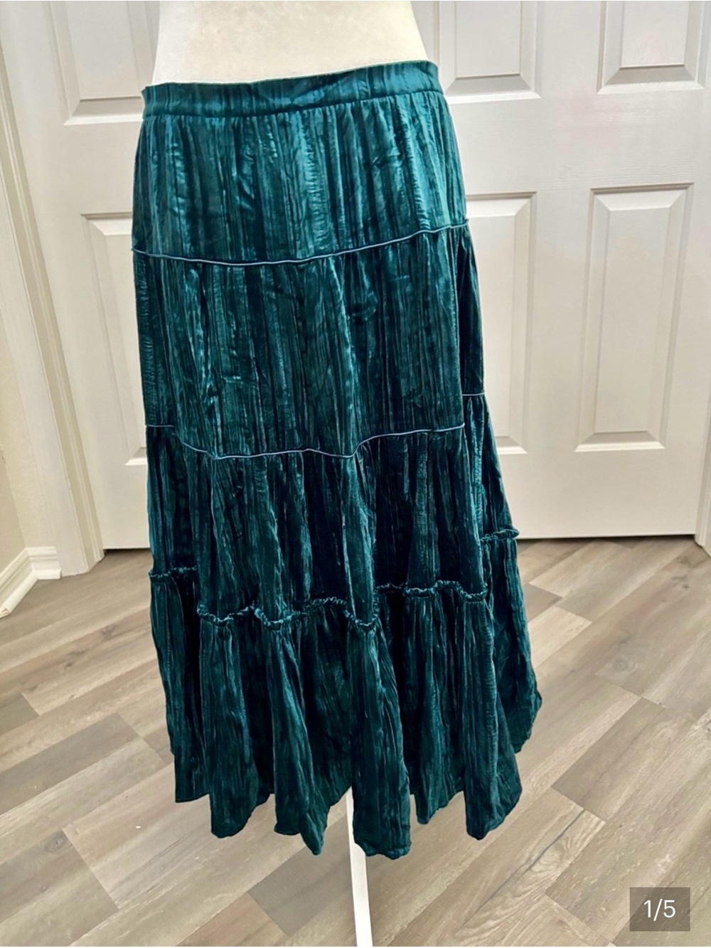 Michael Kors Dark Teal Tiered Velvet Maxi Skirt